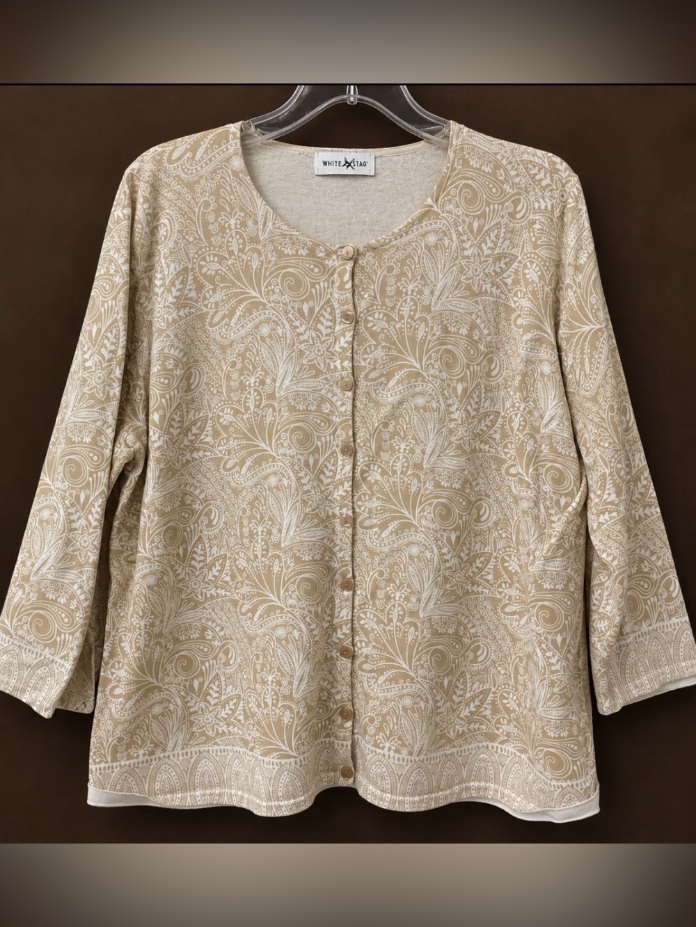 Vintage Y2K- cotton-Light Tan Paisley Button-Front Women's cardigan